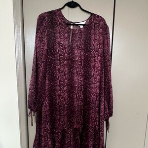 Addition Elle Burgundy Snake-Print Long Sleeve Dress